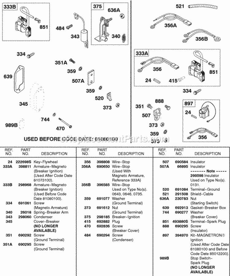 Armatures Wires Diagram and Parts List for 326431-0129-99  Briggs and Stratton Engine